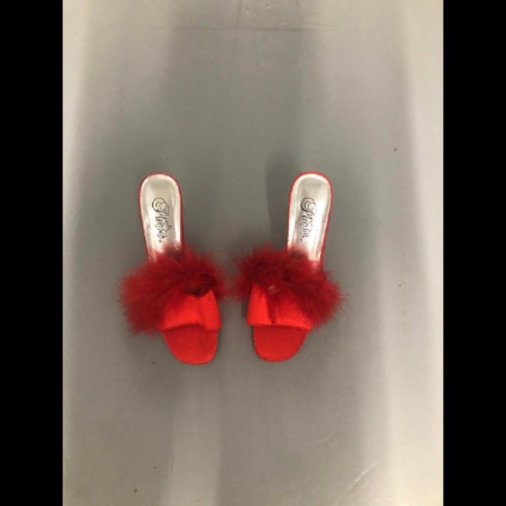 Pleaser Faux Feather Vamp Open Toe Heels Sz 6